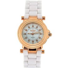 Zaza London Rose Gold Crystal Dial White Bracelet Strap Ladies Z01L