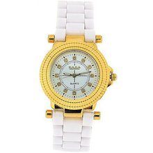 Zaza London Yellow Gold Tone Crystal Dial White Bracelet Strap Ladies Z01L
