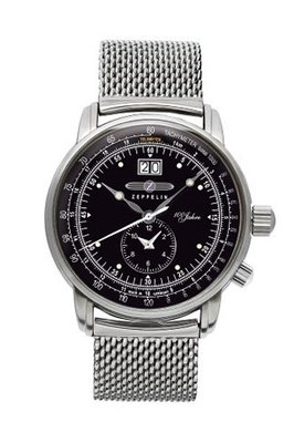 Zeppelin Quartz with Black Dial Analogue Display and Silver Stainless Steel Bracelet 7640M2