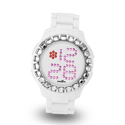 Zerone Bedazzled White Silver Digital (Clear Swarovski Crystal)
