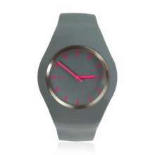 Unisex Grey Round Face Silicone Strap Sports Wrist