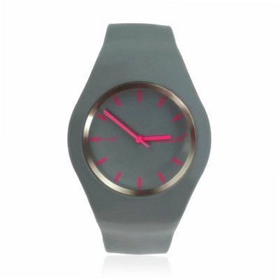 Unisex Grey Round Face Silicone Strap Sports Wrist
