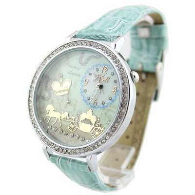 ZLCY Girls Eiffel Tower Design Analog Faux Leather Strap Wrist Mint Green