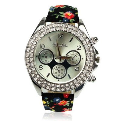 ZLYC  Diamond Studded Floral Straps Weekender Sports Black