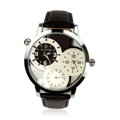 ZLYC Dual Time Zone PU Leather Strap Sports Wrist Black