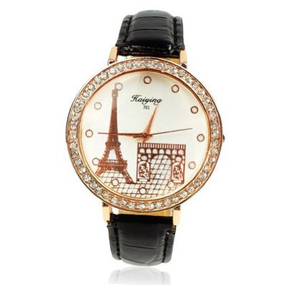 ZLYC  Eiffel Tower & Triumphal Arch Rhinestone Diamond Causal Wrist Gold