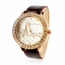 ZLYC  Ladies Paris Eiffel Tower Design Quarts Causal Wrist Wine Red