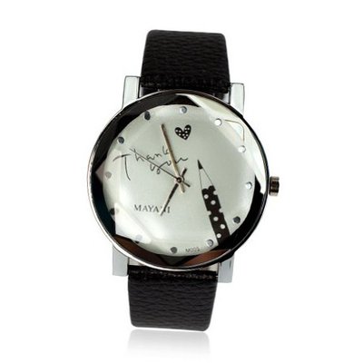 ZLyc  Ladies Quartz Movement Graffiti White Face Black Strap