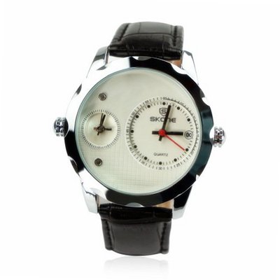 ZLyc Novelty Dual Time Zone Black Leather Strap Wrist