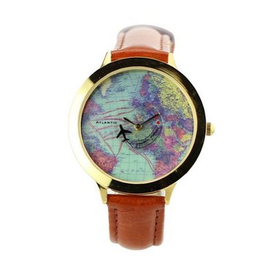 ZLYC  World Map Pu Leather Causal Wrist Brown